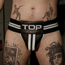 Leather TOP Jock - black/white
